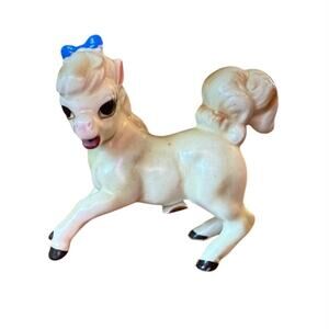 JOSEF ORIGINALS HORSES SHETLAND PONY FOAL White Tail Mane Blue Bow Sticker